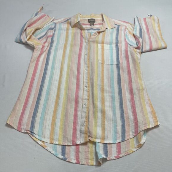 Chico’s Linen Hana Stripe Linen Blend Button Front Shirt Size 1 US Medium - Picture 6 of 9